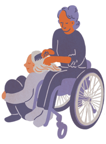 Nainen pyörätuolissa - hiusten kampausta