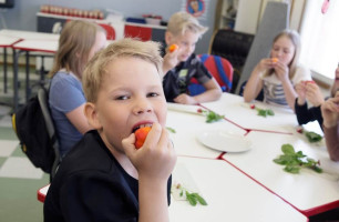 Lapset syömässä hedelmiä